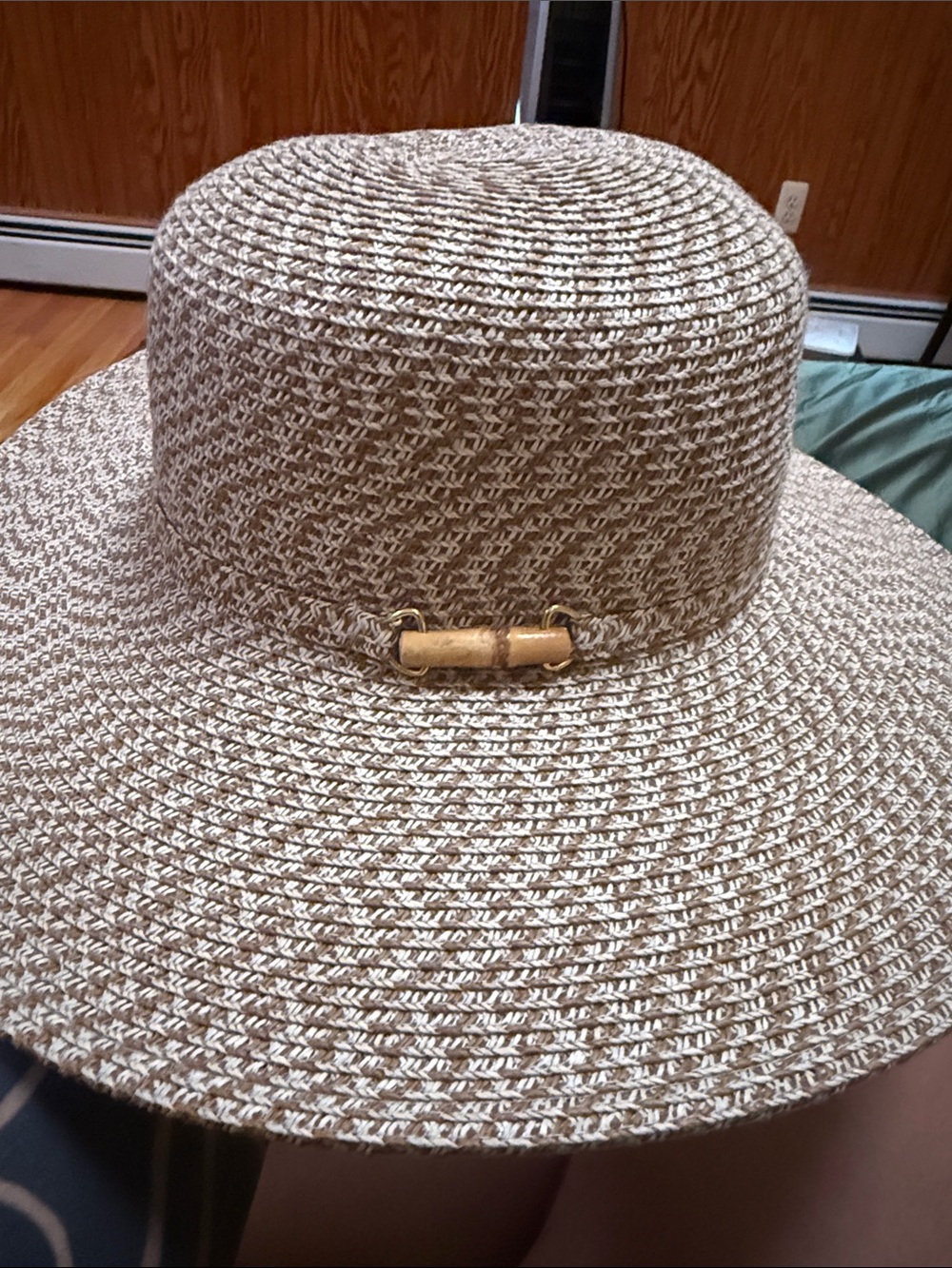 Nine & Co. Two-Tone Woven Sun Hat with Bamboo Accent - Natural/Tan